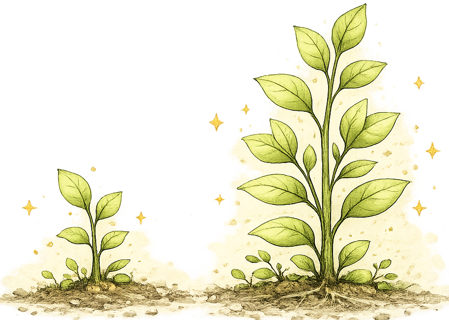 Illustrazione che rappresenta la crescita delle conoscenze attraverso la ricerca scientifica, la divulgazione e lo studio delle piante officinali e della medicina erboristica.