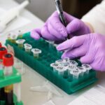 Preparazione di campioni biologici durante un'attività di ricerca scientifica in laboratorio da parte di un professionista sanitario.